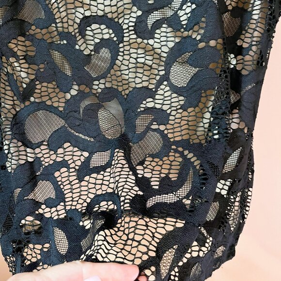 BLACK BEAUTIFUL LACE over beige cami sleeveless top elegant dramatic Size L EUC - Picture 3 of 7